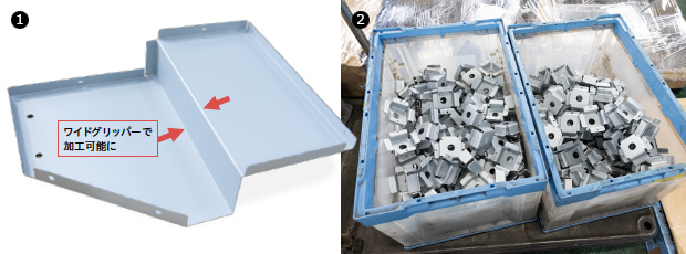 画像：日本人・外国人・ロボットのベストミックス ― 小物向けベンディングロボット2台体制